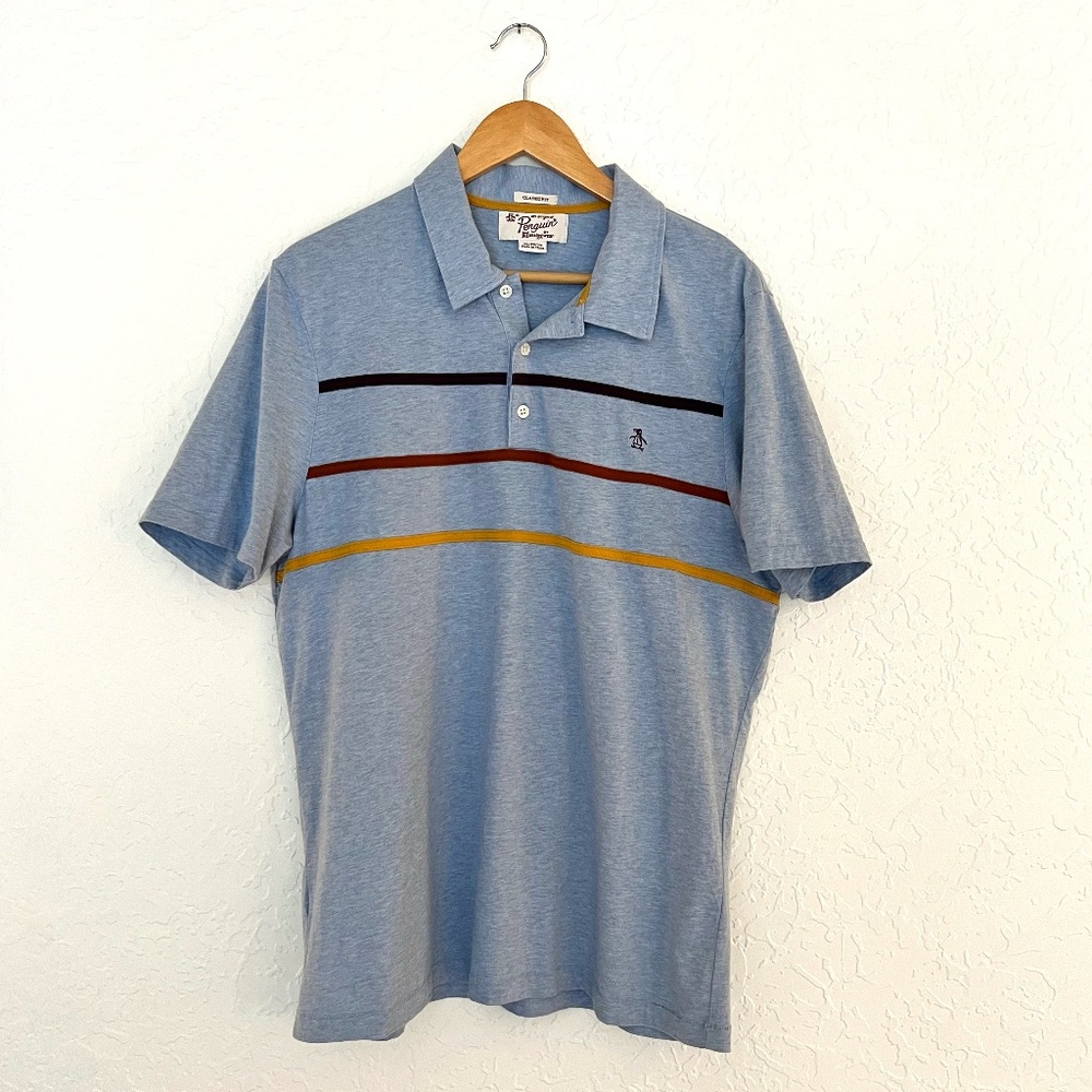 Original Penguin Men Polo Shirt, XL, Tennis Prep, Blue Stripe, Classic Fit